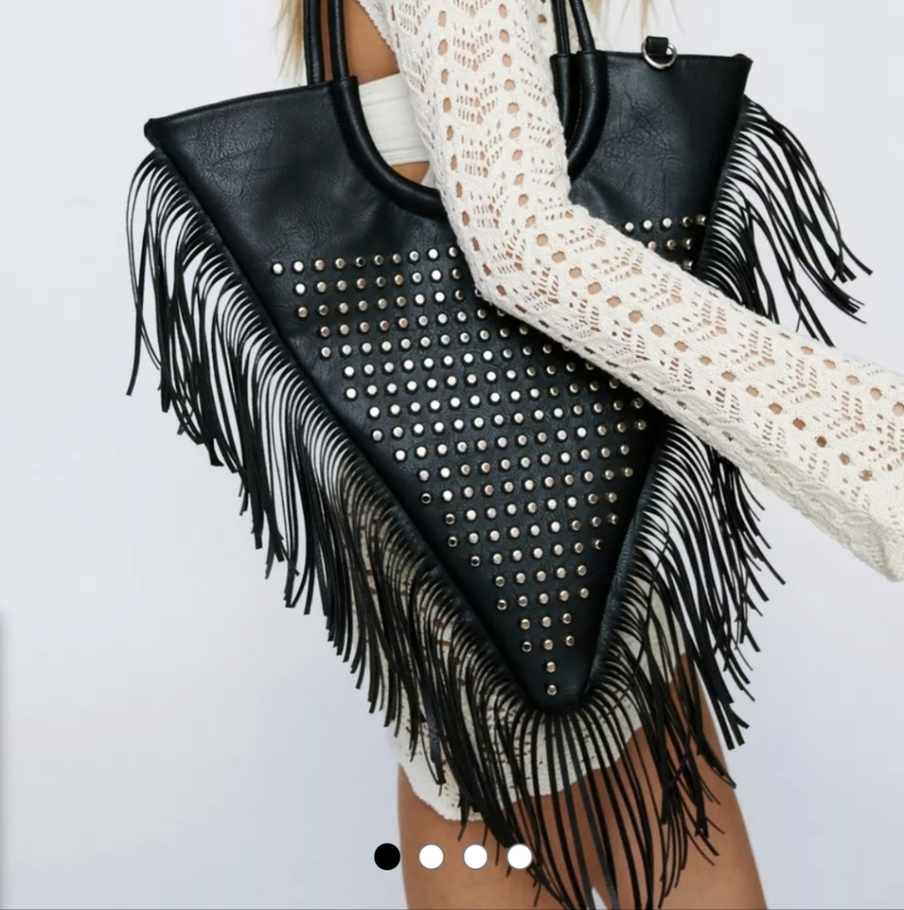 Black Fringe Studded Bag